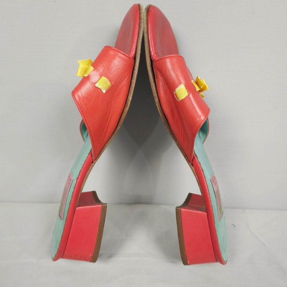 Vintage Lily Pulitzer Sandals Women Size 10 M Red Yellow Leather Slip-On Open To - Picture 6 of 16